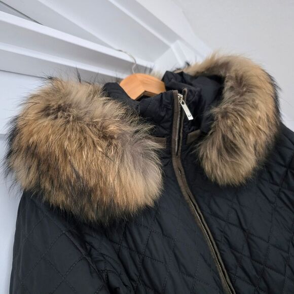 M. Miller Kristene Quilted Ulatrasuede Winter Jacket in Black Raccoon Fur Trim - Picture 7 of 16